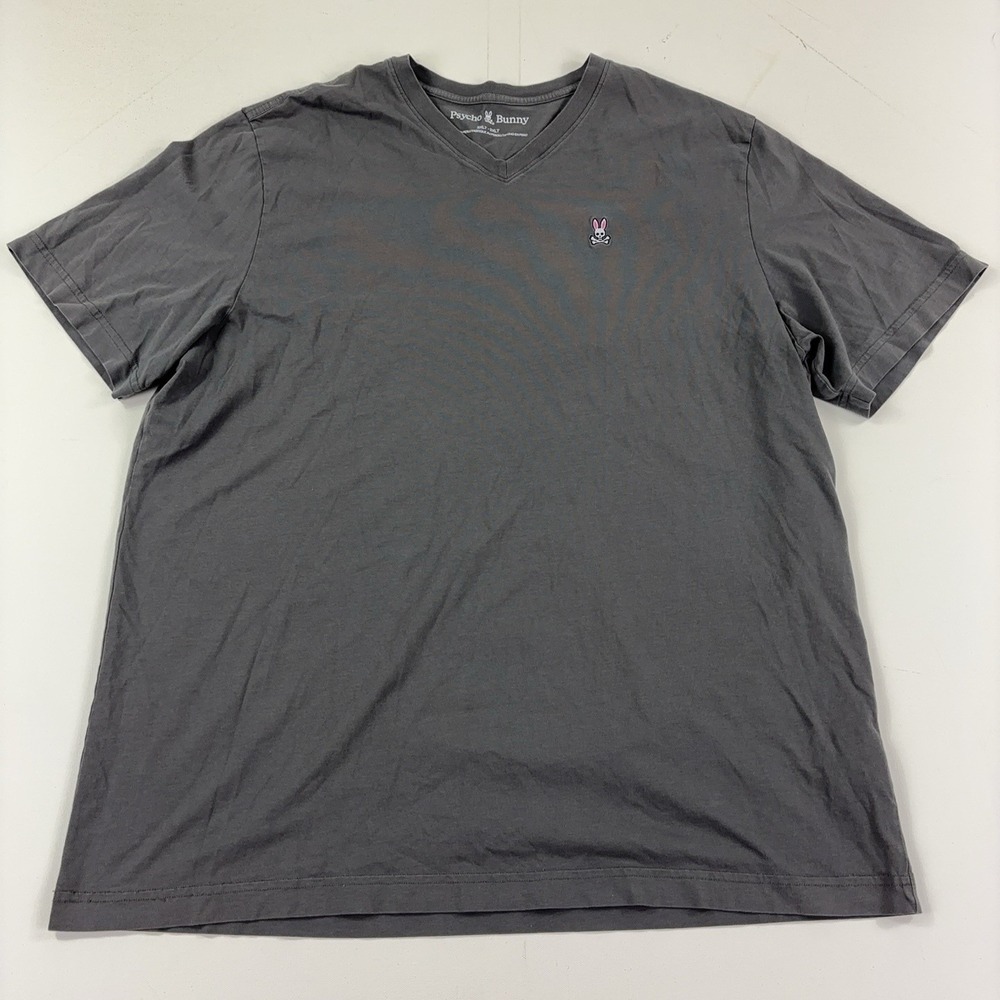 Psycho Bunny Shirt Mens 2XLT Gray V Neck Tagless Logo Tee Pima Cotton Jersey